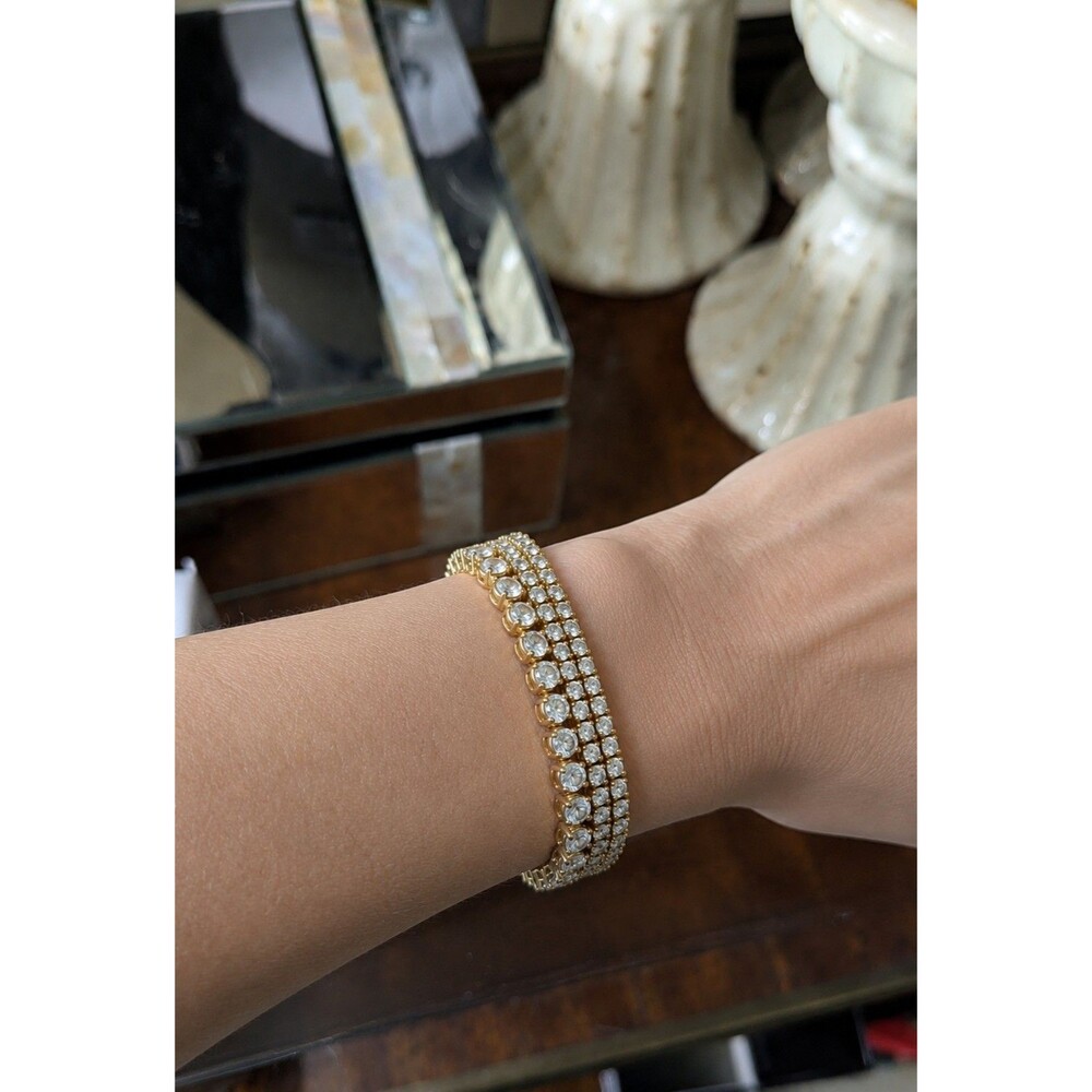 Tennis Bracelet Sterling 2mm Round Cut 7" and 7.25" Gold Plated